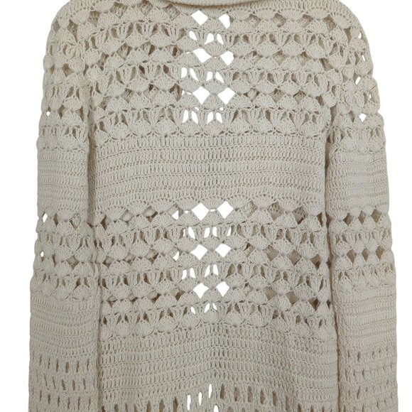 KUNA Cardigan Ivory Alpaca Sweater Women M Open Knit Crochet Boho Peru - Picture 8 of 15